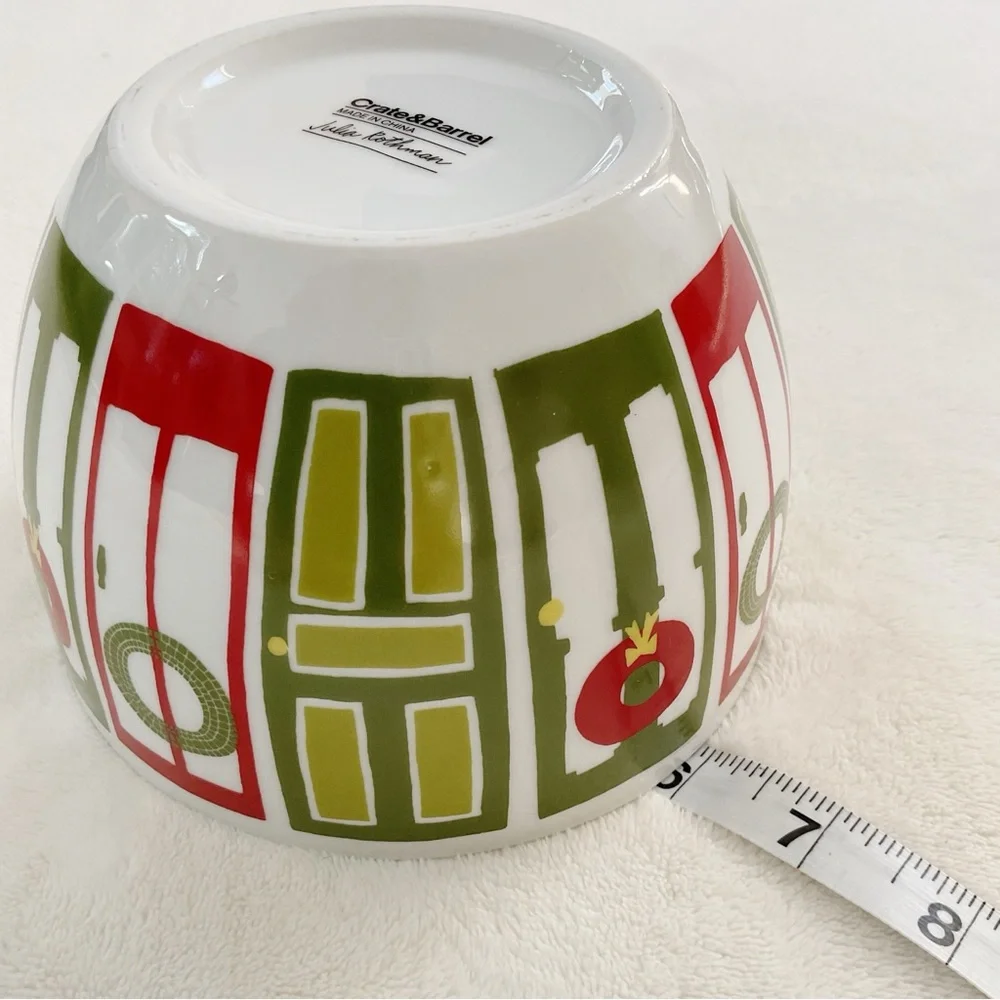 Crate & Barrel Julia Rothman Yule Town Nesting Bowls Set of 2 Christmas Holiday